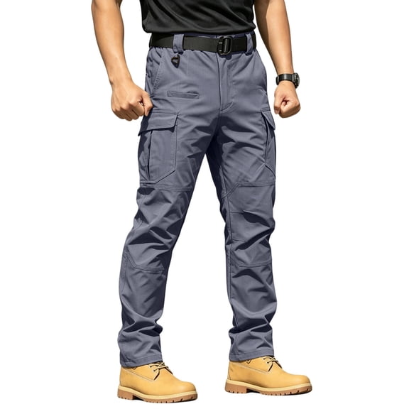 Hsovts Mens Tactical Pants Ripstop Cargo Work Pants with 6 Pockets Water Resistant Breathable Hiking Construction Pants Gray L