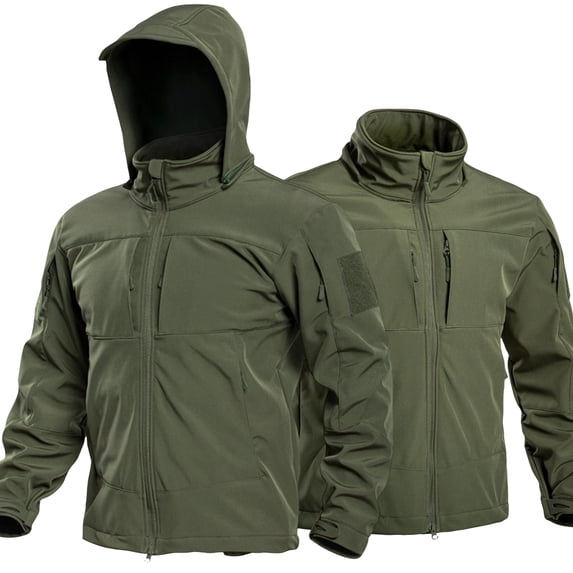 Hsovts Mens Tactical Softshell Hooded Jackets Waterproof Windproof Fleece Lined Coat For Men Outdoor Hiking Fall Winter Wear Green L