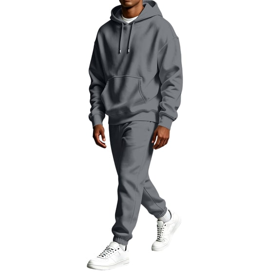Hsovts Mens Winter Casual Sweatsuit 2 Piece Tracksuit | Fleece Lined Hoodie Jogger Set, Kangaroo Pocket Top, Drawstring Waist Sweatpants, Machine Wash, Street Matching Outfits