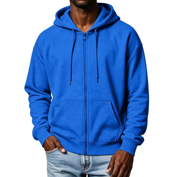 Hsovts Mens Zip Up Hoodie, Solid Color Fleece Jacket Casual Sweatshirt | Soft Brushed Fleece, Full-Zip Front With A Classic Hood. Ribbed Cuffs And Hem, Split Kangaroo Pocket. Relaxed Fit. Blue 2xL
