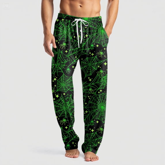 Hsovts Pajama Pants Mens Halloween Pumpkin Pant Cuteness Bottoms Pajama with Pockets Soft Sleep Funny Pants Green L