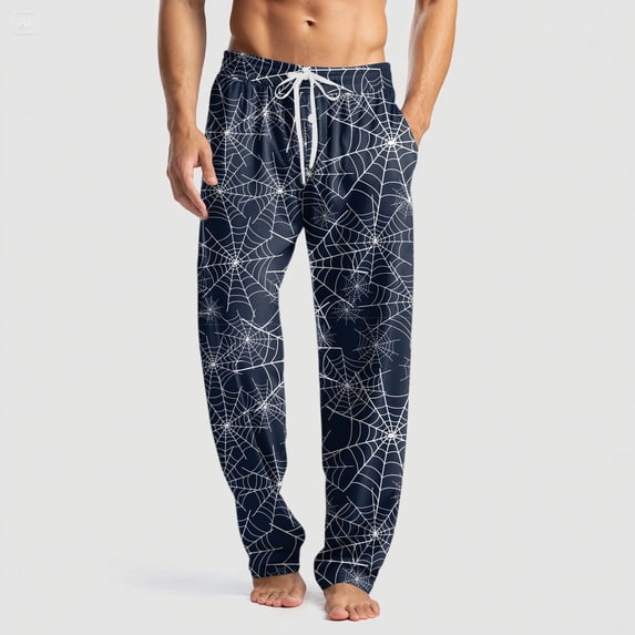 Hsovts Pajama Pants for Men Halloween Pumpkin Pants Casual Bottoms Pj Pant with Pockets Soft Sleep Lounge Pant Navy M