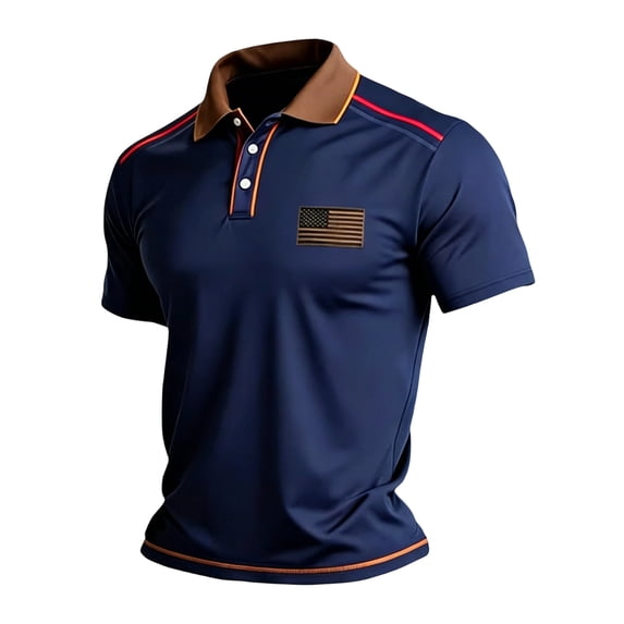Hsovts Patriotic Golf Shirts for Men USA American Flag Polo Shirt 4th of July Camo Short Sleeve Business Casual Collared Tops 2026 Navy 2XL