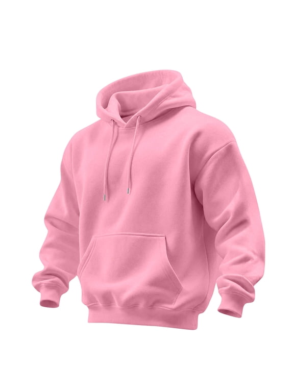 Pink Hoodie Men Long Sleeve Hooded Sweatshirts Lightweight Pullover Hoodies Essentials Oversized Fleece Hoodies with Drawstring L