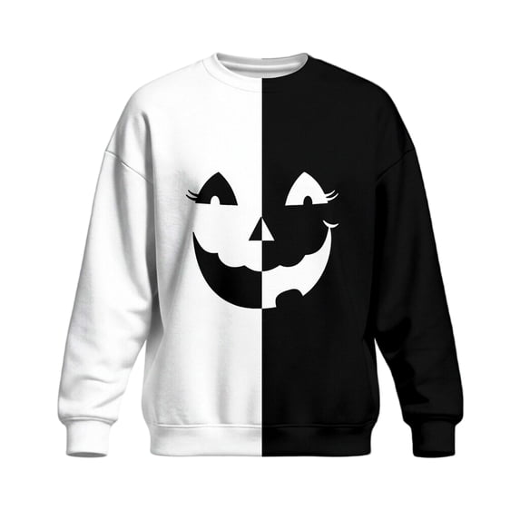 Hsovts Scary Jack-o'-lantern Graphic Sweatshirt, Men Crew Neck Color Block Halloween Pullover Top Gold L