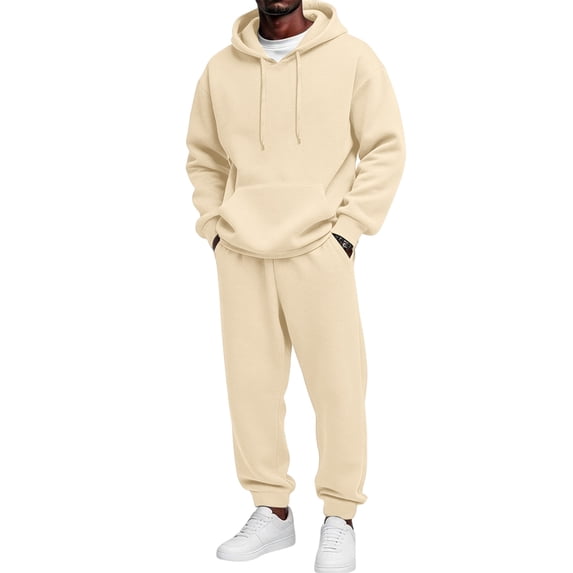 Hsovts Sweat Suits for Men 2 Piece Hoodie and Sweatpants Zip Up Relaxed Fit Pullover Hoodies Jogging Sport Pants Set Sweat Fall Winter Suits with Pockets Beige M