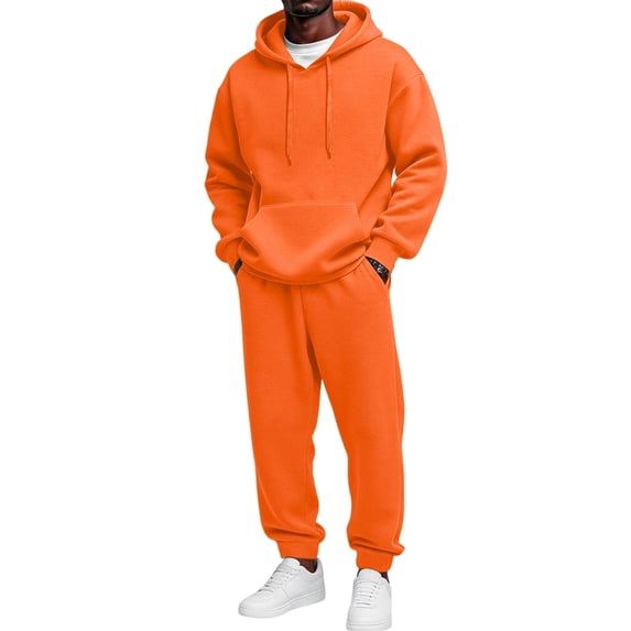 Hsovts Sweat Suits for Men 2 Piece Hoodie and Sweatpants Zip Up Fleece Hoodie Joggers Running Pant Set Relaxed Fit Fall Suit with Pockets Saffron L