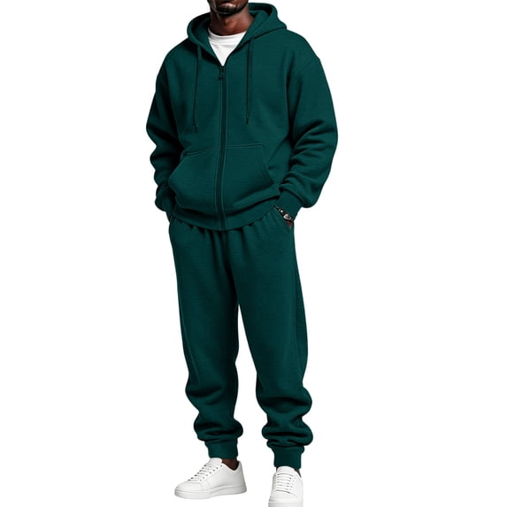 Hsovts Sweatsuits for Men 2 Piece Zip Up Relaxed Fit Pullover Hoodies Joggers Athletic Pant Set Casual Fall Suits with Pockets Dark Green S