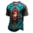 thumbnail image 1 of Hsovts T Shirts for Men Short Sleeve Halloween Skull Print Round Neck T Shirts Loose Funny Pull on Shirts Cyan 3XL, 1 of 4