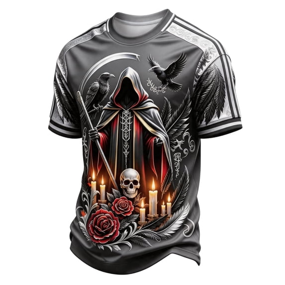 Hsovts T Shirts for Men Short Sleeve Halloween Skull Print Round Neck T Shirts Loose Funny Pull on Shirts Dark Gray 3XL