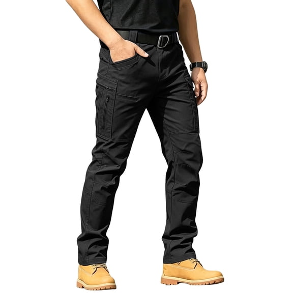 Hsovts Tactical Pants for Men Stretch Ripstop Waterproof Zipper Cargo Hiking Pants Relaxed Fit Work Pant Travel with Pockets Black 3XL