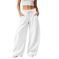 thumbnail image 1 of Hsovts Wide Leg Baggy Barrel Sweatpants Women, High Rise Adjustable Drawstring Elastic Waist, Oversized Sweatpant, Casual Pants With Pockets White L, 1 of 4