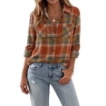 thumbnail image 1 of Hsovts Women Buffalo Check Plaid Flannel Shirt, Button Up Long Sleeve Loose Fit Tartan Print Casual Multi‑Color Daily Streetwear Shirts with Classic Turn‑Down Collar Orange S, 1 of 3