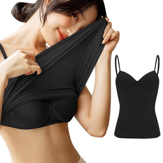 Hsovts Women Built in Bra Tank Top Adjustable Spaghetti Strap Cami Shirt | Summer Y2K Sleeveless Cami Tops Ladies Elegant Sexy Basic Going Out Tops Soft Comfy Workout Yoga Tops Black 2xL