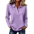 thumbnail image 1 of Hsovts Women's Cotton Long Sleeve Collared Polo Shirt Preppy Button Placket Shirts Multi‑Color Tops Daily Commute Street Wear Purple XL, 1 of 5
