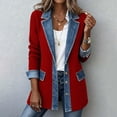 thumbnail image 1 of Hsovts Women's Denim Cardigan Trimmed Blazer Patchwork Winter Fall Denim Cuffs Jacket Knit Button Down Collared Long Sleeve Stylish Loose Cardigan Red L, 1 of 7