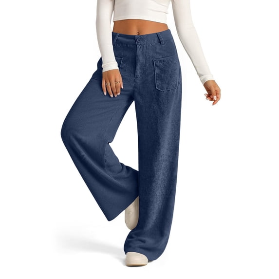 Hsovts Women's High Waist Wide Leg Sweatpants, Drawstring Elastic Waist Loose Casual Lounge Trousers With Side Pockets For Daily Wear Blue L