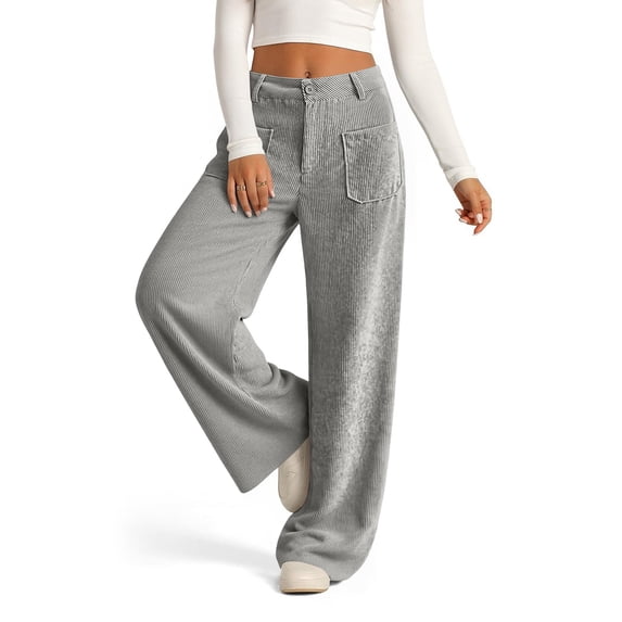 Hsovts Women's High Waist Wide Leg Sweatpants, Drawstring Elastic Waist Loose Casual Lounge Trousers With Side Pockets For Daily Wear Gray L