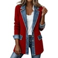 thumbnail image 1 of Hsovts Womens Denim Patchwork Collared Shirt Jacket, Corduroy Shirts | Lightweight Shacket, Soft Ribbed Knit, Button Down Closure, Denim Spliced Jackets Red L, 1 of 6