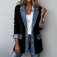 thumbnail image 1 of Hsovts Womens Denim Patchwork Collared Shirt Jacket Patchwork Corduroy Collared Jacket Winter Fall Button Down Denim Cuffs Long Sleeve Loose Casual Blazer Black 2XL, 1 of 7
