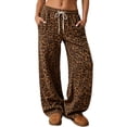 thumbnail image 1 of Hsovts Womens Straight Leg Sweatpants Casual Drawstring Lounge Pants with Pockets Elastic Waist Relaxed Fit Animal Print Brown L, 1 of 7