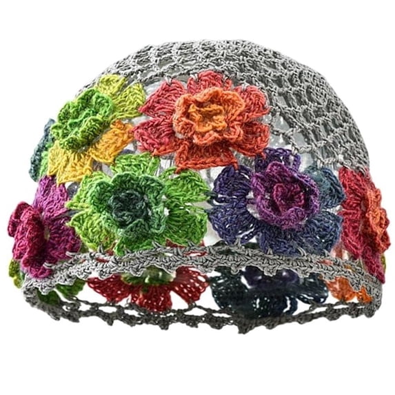 Hsqqdc 1 Piece Vintage Flower Crochet Hollow Beanie for Women, Lightweight Breathable Knit Hat for Summer Wear