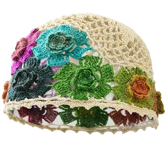 Hsqqdc 1 Piece Vintage Flower Crochet Hollow Beanie for Women, Lightweight Breathable Knit Hat for Summer Wear