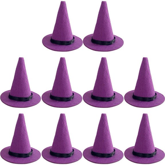 Hsqqdc 10 Piece Mini Felt Witch Hats, Bottle Topper Decor for Halloween Party, Purple, 9x6.5 cm, 10 Pieces