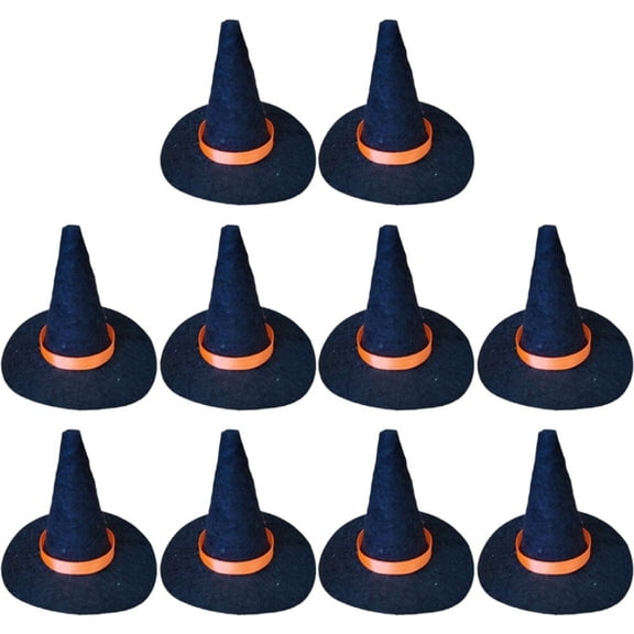 Hsqqdc 10 Piece Small Felt Witch Hats, Mini Party Craft Decor for Table, Black, 8x8 cm, 10 Pieces