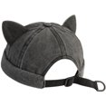 thumbnail image 1 of Hsqqdc 1pc Black Cotton Rolled Edge Docker Cap Unisex Brimless Cat Ear Landlord Hat for Daily Wear, 1 of 7