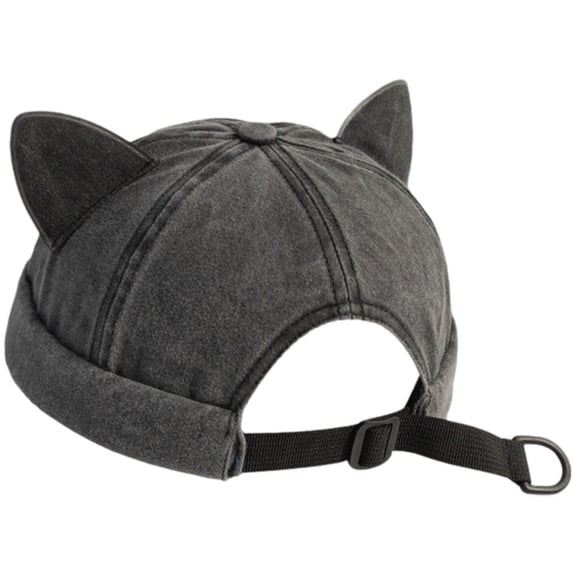 Hsqqdc 1pc Black Cotton Rolled Edge Docker Cap Unisex Brimless Cat Ear Landlord Hat for Daily Wear