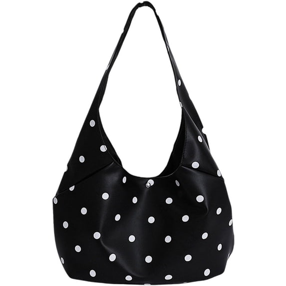 Hsqqdc 1pc Black Polka Dot PU Tote Bag Women Large Capacity Shoulder Handbag for Work Commuting Shopping