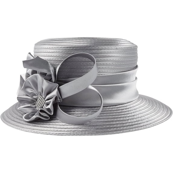 Hsqqdc 1pc Grey Satin Flower Church Derby Hat Women Formal Fascinator Hat for Wedding Banquet Evening Parties