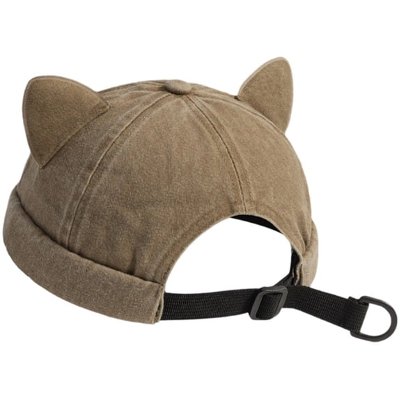 Hsqqdc 1pc Khaki Cotton Rolled Cuff Docker Cap Unisex Brimless Cat Ear Harbour Hat for Casual Outings