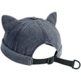 thumbnail image 1 of Hsqqdc 1pc Navy Blue Cotton Rolled Cuff Docker Cap Unisex Brimless Cat Ear Hat for Daily Casual Wear, 1 of 7