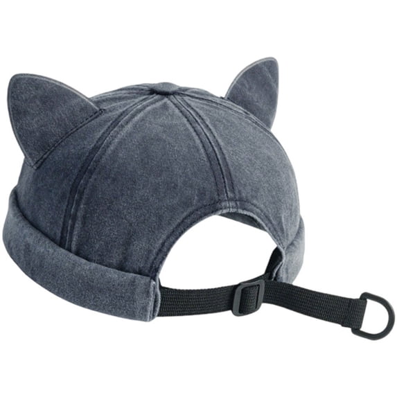 Hsqqdc 1pc Navy Blue Cotton Rolled Cuff Docker Cap Unisex Brimless Cat Ear Hat for Daily Casual Wear