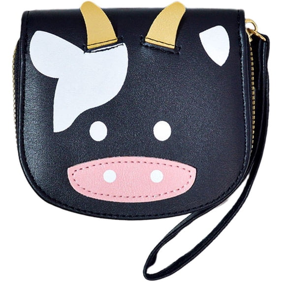 Hsqqdc 1pc PU Leather Cow Print Coin Purse Zippered Small Wallet for Cards Cosmetics