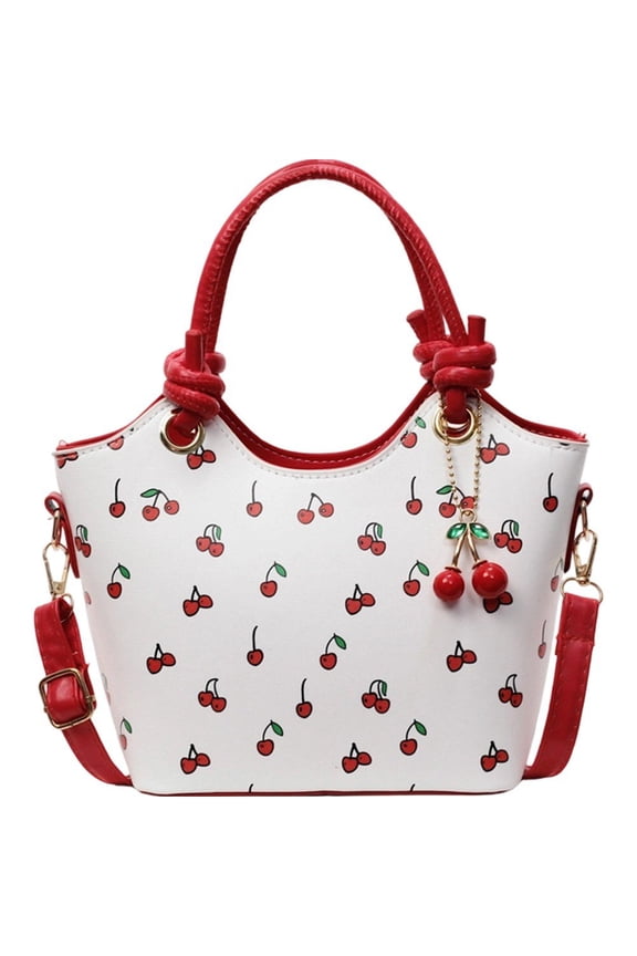 1pc Red Cherry Pattern PU Tote Bag Women Crossbody Shoulder Handbag for College Daily Commuting