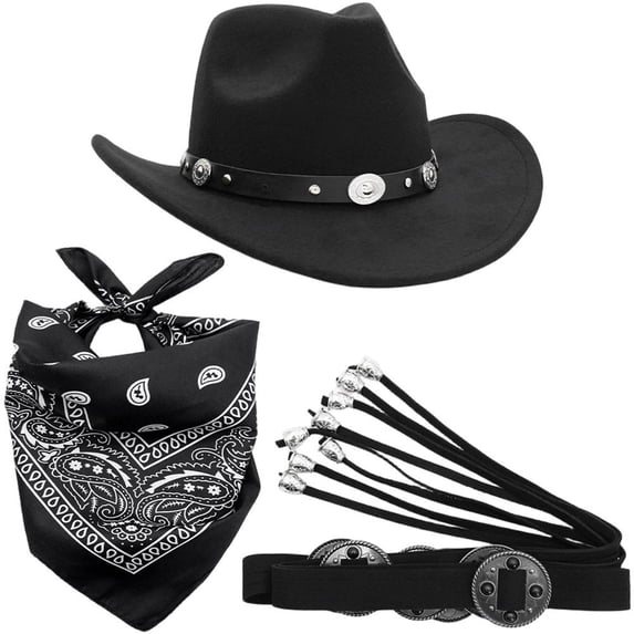 Hsqqdc 3-Piece Western Themed Accessory Set, Cowboy Hat Bandana and Belt for Themed Parties