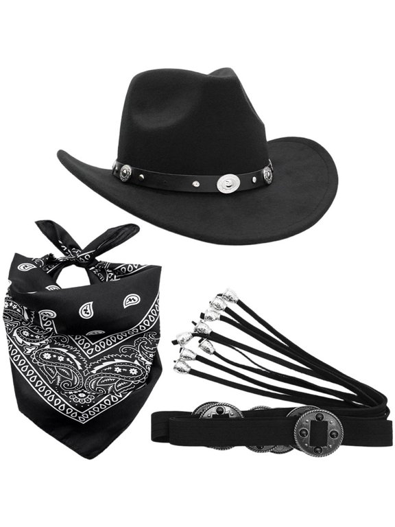 3-Piece Western Themed Accessory Set, Cowboy Hat Bandana and Belt for Themed Parties