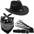 thumbnail image 1 of Hsqqdc 3-Piece Western Themed Accessory Set, Cowboy Hat Bandana and Belt for Themed Parties, 1 of 7