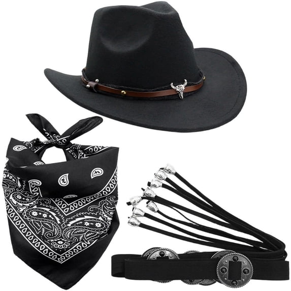 Hsqqdc 3-Piece Western Themed Accessory Set, Cowboy Hat Bandana and Belt for Themed Parties