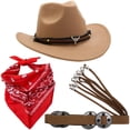 thumbnail image 1 of Hsqqdc 3-Piece Western Themed Accessory Set, Cowboy Hat Bandana and Belt for Themed Parties, 1 of 7