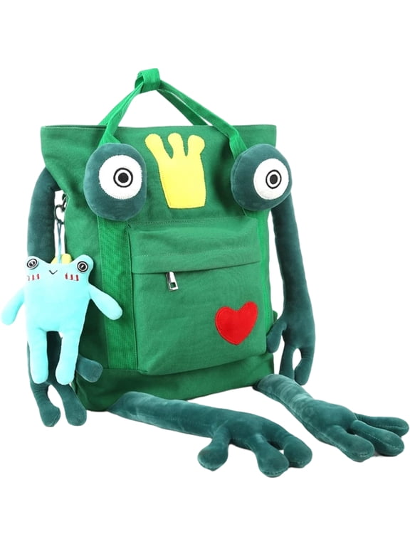 3D Funny Frog Backpack Canvas Oxford Four-Legged Novelty Daypack