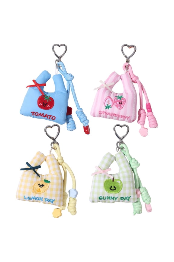 4 Pack Mini Shopping Bag Pendant Keychains Cute Cloth Charms Backpack Handbag Decor