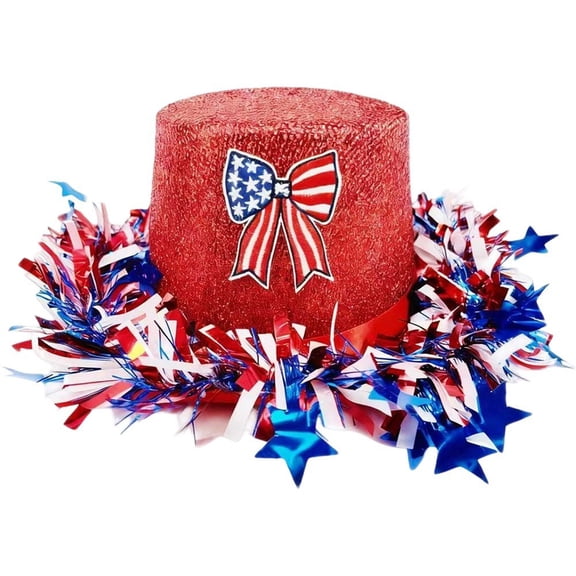 Hsqqdc 4th of July Fedora Hat, Patriotic Tinsel Top Hat for Men and Women