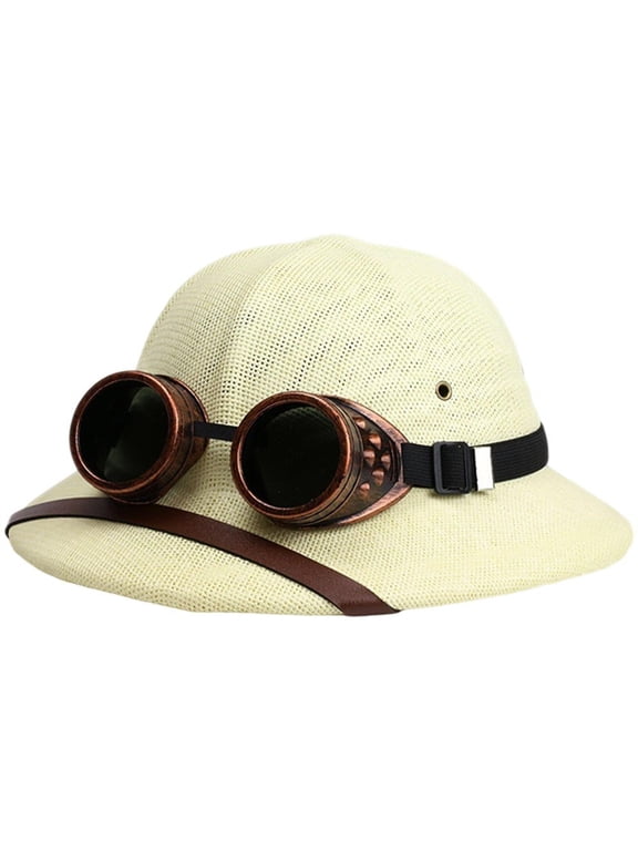 Adjustable Safari Pith Helmet, Wide Brim Sun Protection for Hiking Gardening Outdoor Explorer Adventures