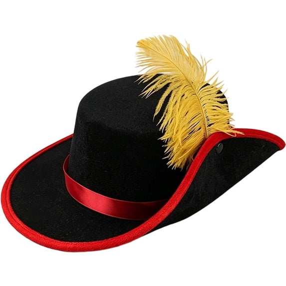 Hsqqdc Adults Felt Pirate Hat with Feather Renaissance Musketeer Buccaneer Colonial Headwear