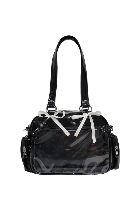 Aesthetic Pearl Bow PU Leather Ita Tote Bag, with Display Insert for Lolita Comic DIY, Shoulder Handbag for Women