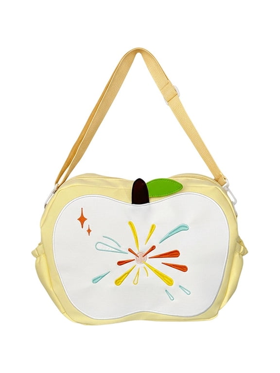 Apple Shaped Embroidery Nylon Backpack, Cute Fruit Crossbody Shoulder Bag for Women